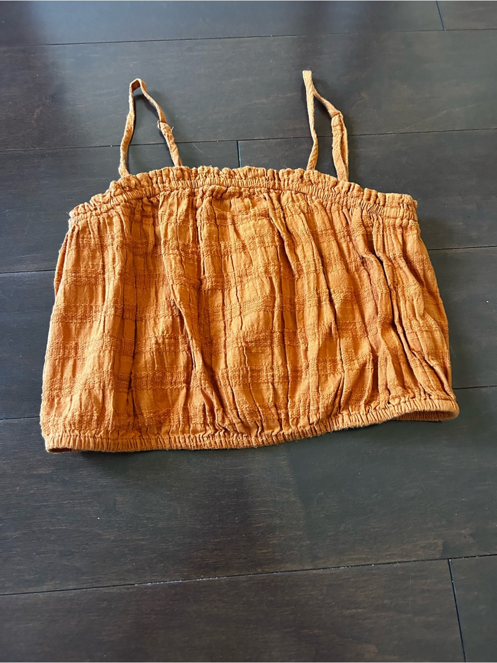 aerie Rust Brown Smocked Cropped Tank